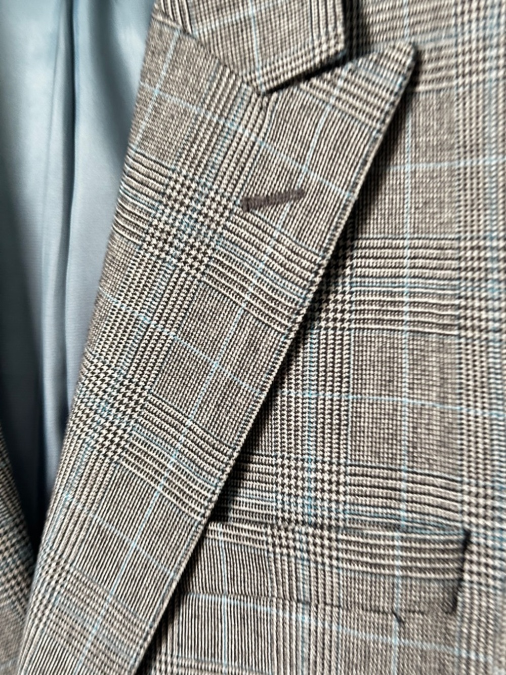 Tailored light blue/ brown Plaid Suit with Light Blue Windowpane